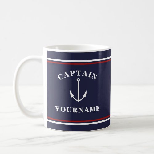 Nautical Captain Anchor Your Name Navy Blue Mug