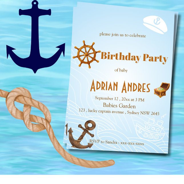 Nautical Captain Baby Boy First Birthday Invitatio Invitation (Creator Uploaded)
