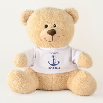 Nautical Captain Blue Anchor Add Name Medium Teddy Bear by ilovedigis at Zazzle
