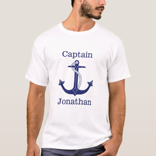 Nautical Captain Blue Anchor Personalized T_Shirt