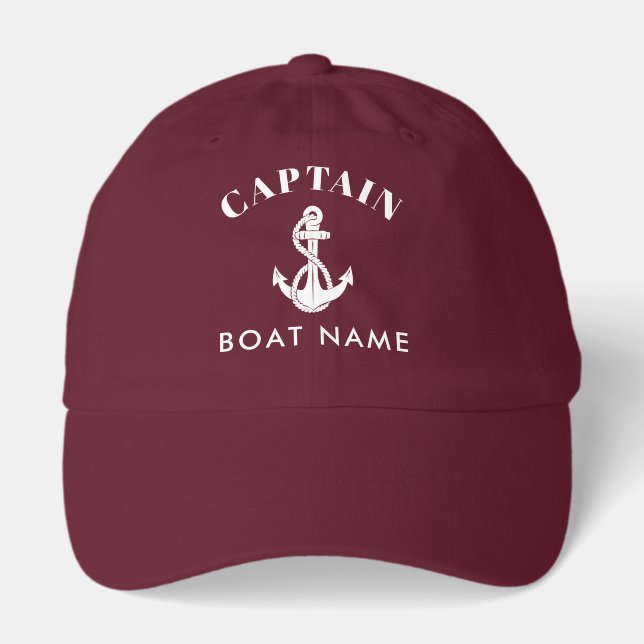 Nautical Captain Boat Anchor and Name Custom Hat (Front)