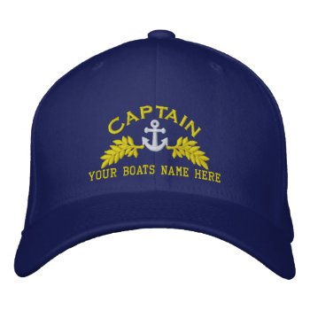 Nautical Captain Boat Anchor Embroidered Baseball Cap by customthreadz at Zazzle