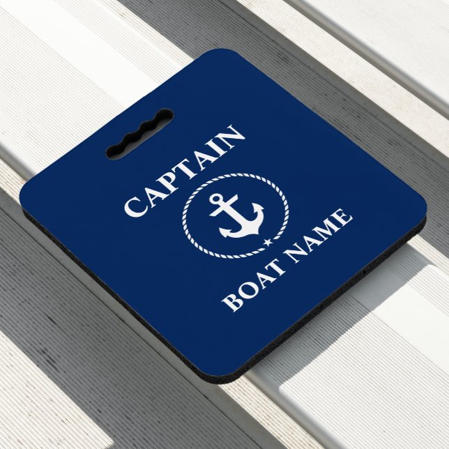 Nautical Captain Boat Name Anchor Blue Cushion Pad (In Situ)