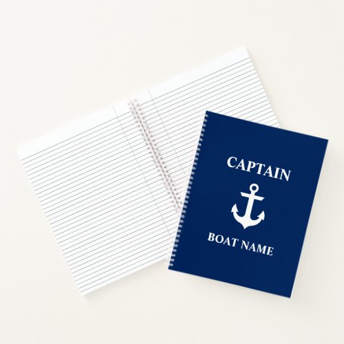 Nautical Captain Boat Name Anchor Blue Notebook