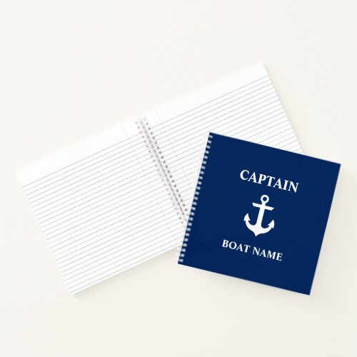 Nautical Captain Boat Name Anchor Blue Square Notebook