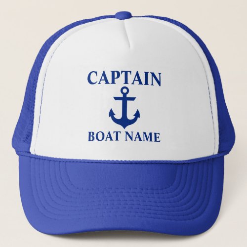 Nautical Captain Boat Name Anchor Blue Trucker Hat
