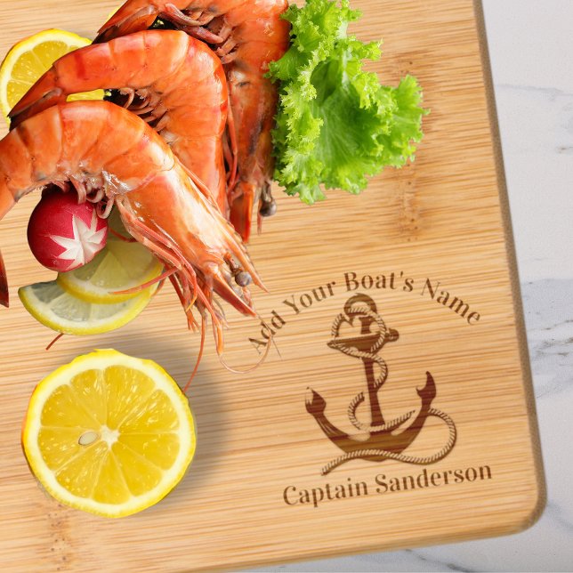  Nautical Captain Boat Name Anchor Charcuterie   Engraved Cutting Board (Creator Uploaded)