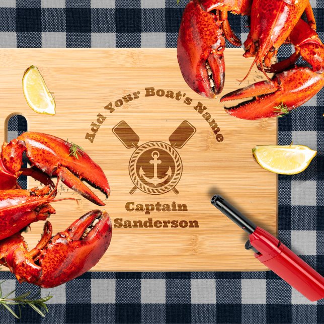  Nautical Captain Boat Name Anchor Charcuterie   Engraved Cutting Board (Creator Uploaded)