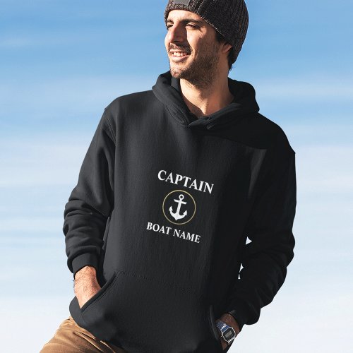 Nautical Captain Boat Name Anchor Gold Blk Hoodie