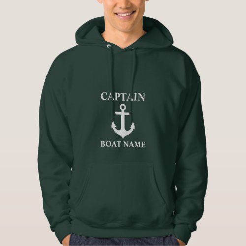 Nautical Captain Boat Name Anchor Green Hoodie
