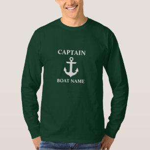 Nautical Captain Boat Name Anchor Green Long T-Shirt