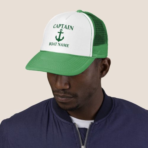Nautical Captain Boat Name Anchor Green Trucker Hat