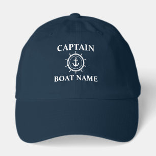 Nautical Captain Boat Name Anchor Helm Blue Hat