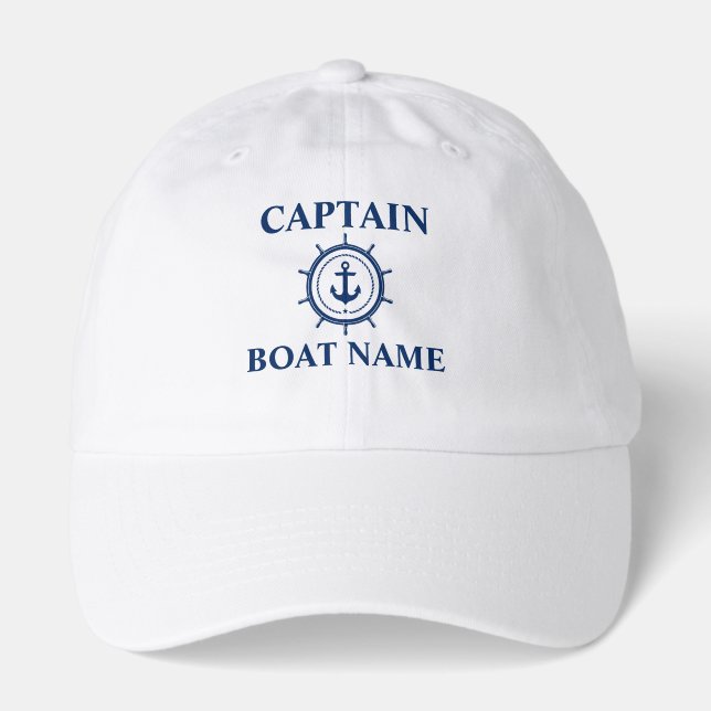 Nautical Captain Boat Name Anchor Helm Hat (Front)