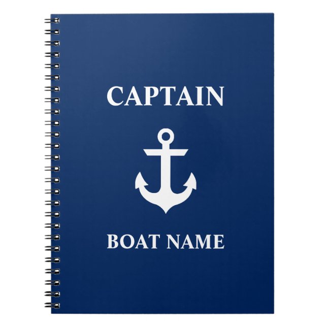 Nautical Captain Boat Name Anchor Navy Blue Notebook (Front)