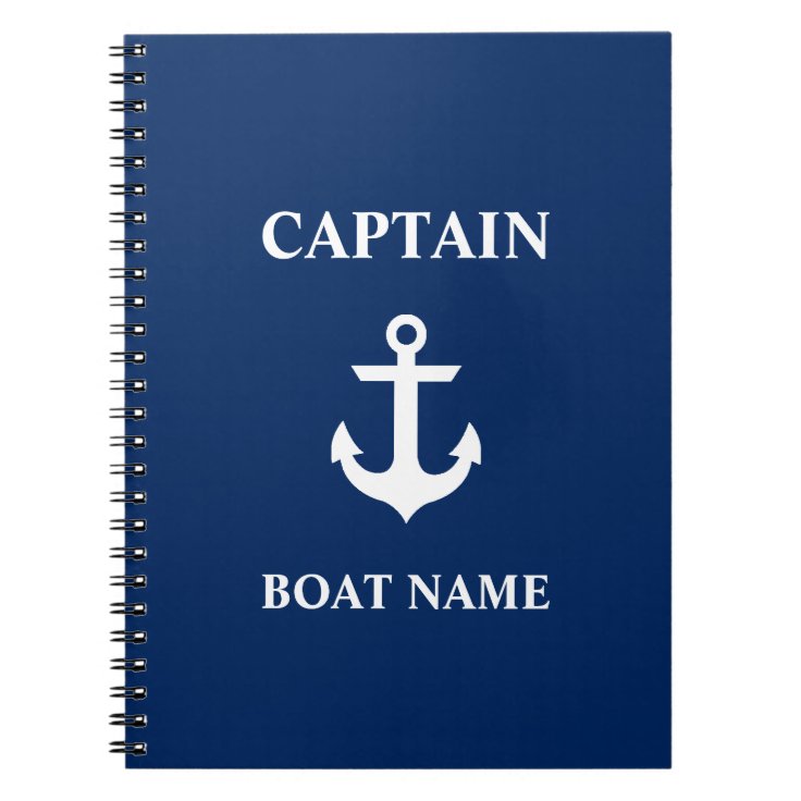 Nautical Captain Boat Name Anchor Navy Blue Notebook Zazzle