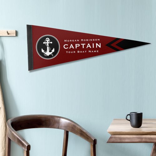 Nautical Captain Boat Name Anchor Rope Black Red   Pennant Flag