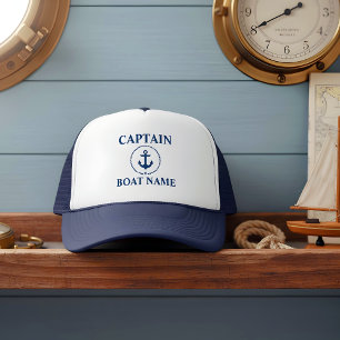 Nautical Captain Boat Name Anchor Rope Blue Trucker Hat