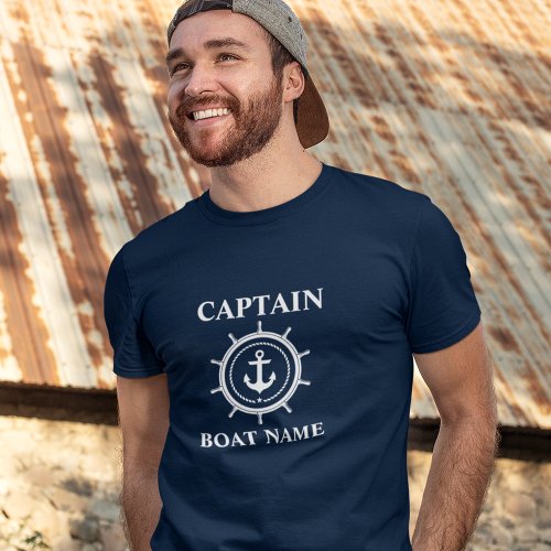 Nautical Captain Boat Name Anchor Rope Helm T_Shirt