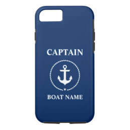 Nautical Captain Boat Name Anchor Rope Navy Blue iPhone 8/7 Case