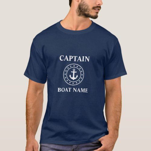 Nautical Captain Boat Name Anchor Rope Stars Blue T_Shirt