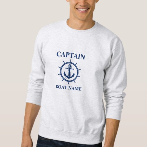 Nautical Captain Boat Name Anchor Rope Wheel Gray Sweatshirt