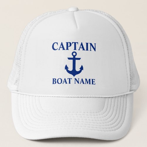 Nautical Captain Boat Name Anchor White Trucker Hat