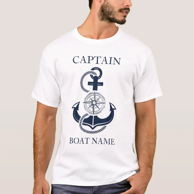 Nautical Captain Boat Name Blue Anchor T-Shirt | Zazzle