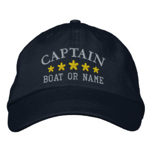 Nautical Captain Boat Name Gold Stars Navy Blue Embroidered Baseball Cap