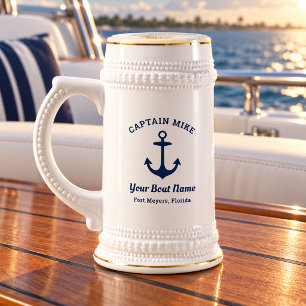 Nautical Captain Custom Boat Name Port Beer Stein