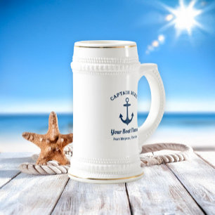 Nautical Captain Custom Boat Name Port Beer Stein