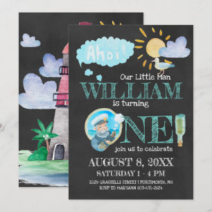 Nautical Captain First Birthday Party Invitation