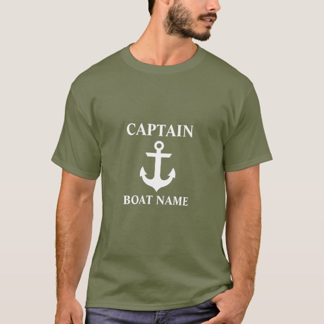 Nautical Captain Green Boat Name Anchor T-Shirt (Front)