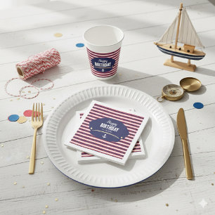 Nautical Captain Hat Birthday Navy & Red Stripes K Napkins