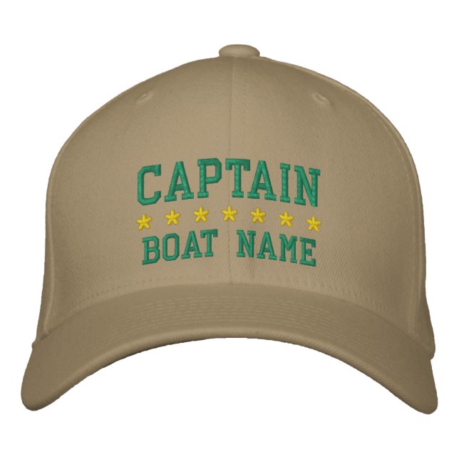 Nautical Captain Khaki Your Boat Name Embroidered Baseball Cap (Front)