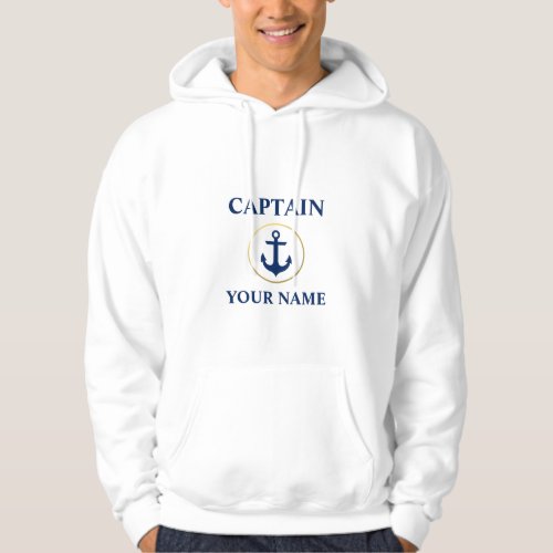 Nautical Captain Name Anchor Blue Gold Hoodie W