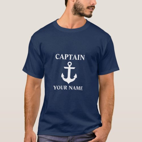 Nautical Captain Name Anchor Blue T_Shirt