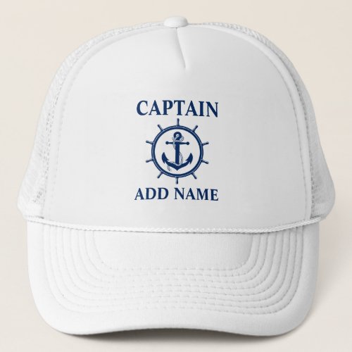Nautical Captain Name Anchor Rope Wheel Trucker Hat