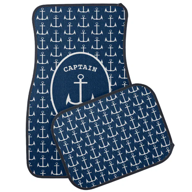 Nautical Captain Name Anchors Custom Car Floor Mat | Zazzle