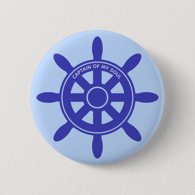 Nautical captain royal blue helm on light blue button (Front)