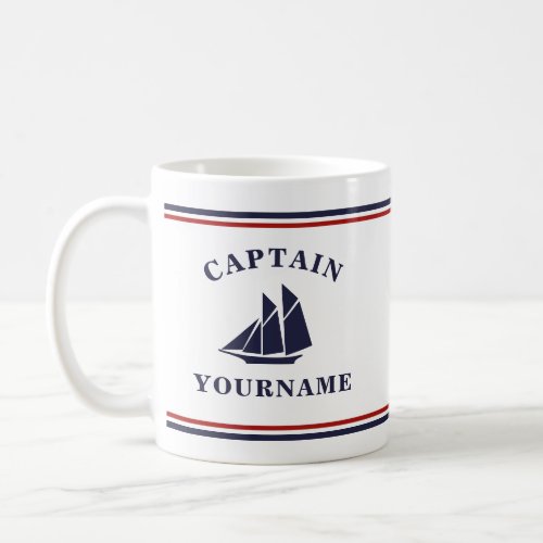 Nautical Captain Sailboat Your Name in Block Mug