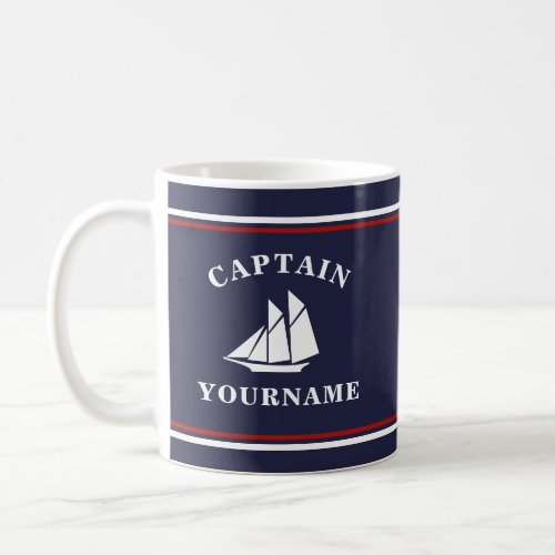 Nautical Captain Sailboat Your Name Navy Mug