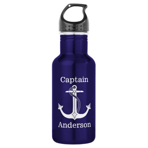 Nautical Captain White Anchor Add Name Stainless Steel Water Bottle