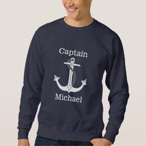 Nautical Captain White Anchor Personalized Sweatshirt