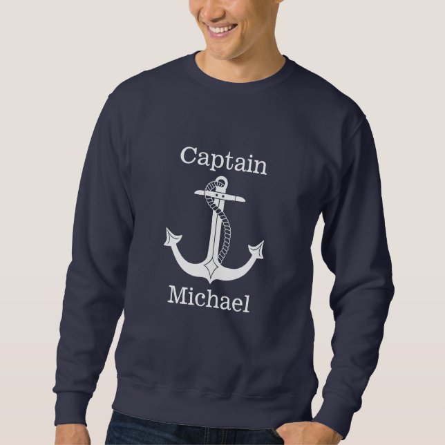 Nautical Captain White Anchor Personalized Sweatshirt (Front)