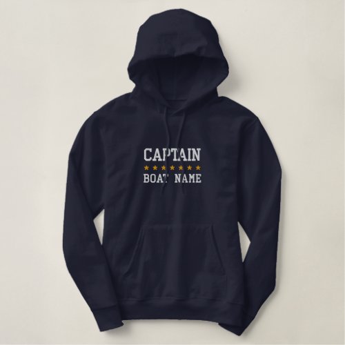 Nautical Captain Your Boat Name Blue Embroidered Hoodie