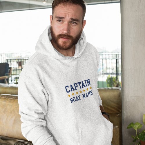 Nautical Captain Your Boat Name Blue Gray Embroidered Hoodie