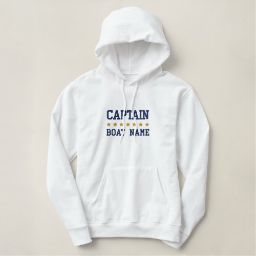 Nautical Captain Your Boat Name Blue White Embroidered Hoodie