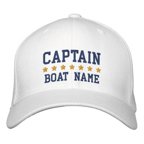 Nautical Captain Your Boat Name Navy Blue White Embroidered Baseball Cap