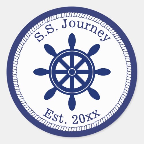 Nautical Captains Wheel Add Boat Name Classic Round Sticker